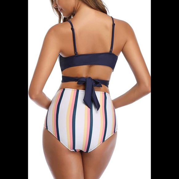 Women's Push Up Cross Wrap High Waisted Bikini Swimsuit - Picture 2 of 8